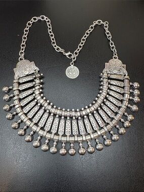 Statement Silver-Tone Tribal Bib Necklace - Women Jewelry